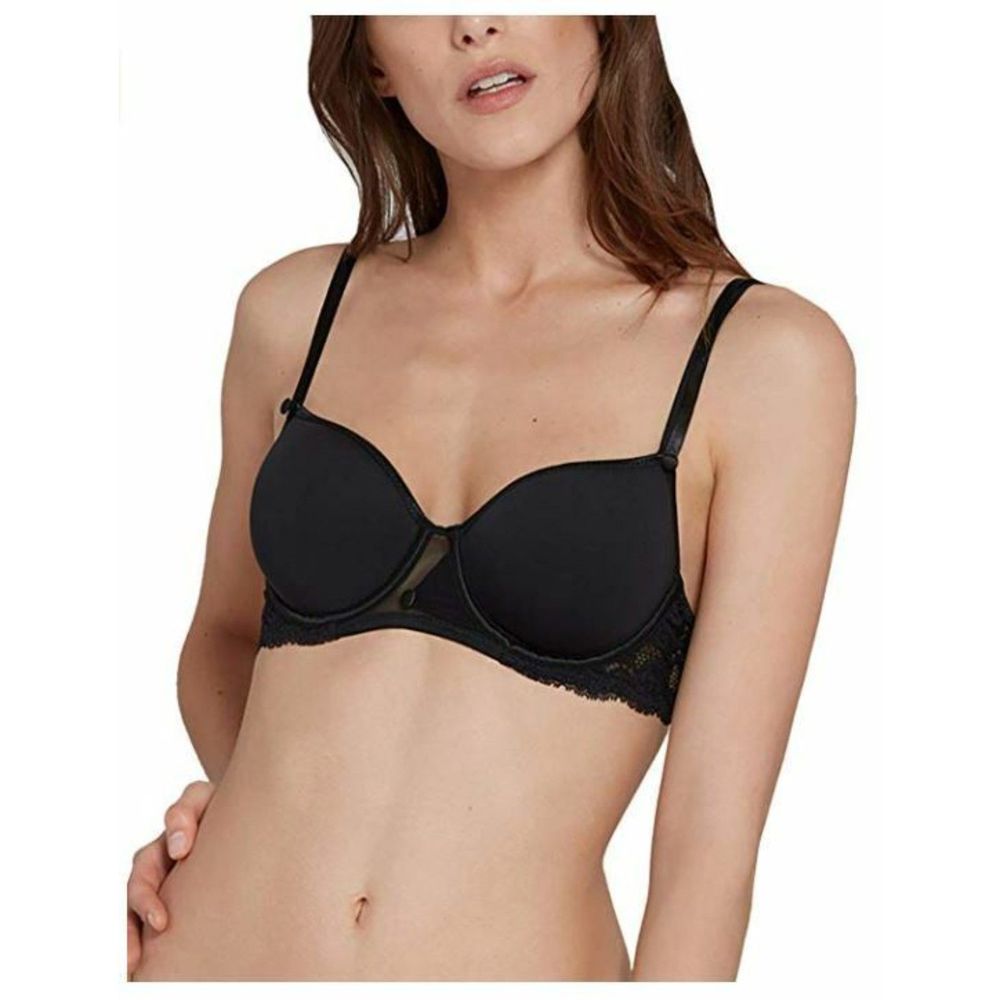 LOU Belle De Lou Underwire T-Shirt Bra with Lace NWT Size 34B in Noir